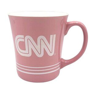 CNN Mug Pink White 14oz Round Stripes Logo Cable TV News Politics M Ware VTG